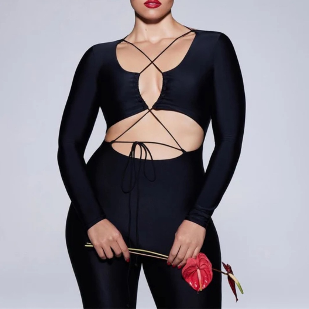 SKIMS Lace-Up‎ Catsuit Jumpsuit One Piece in black NWOT - Picture 8 of 9